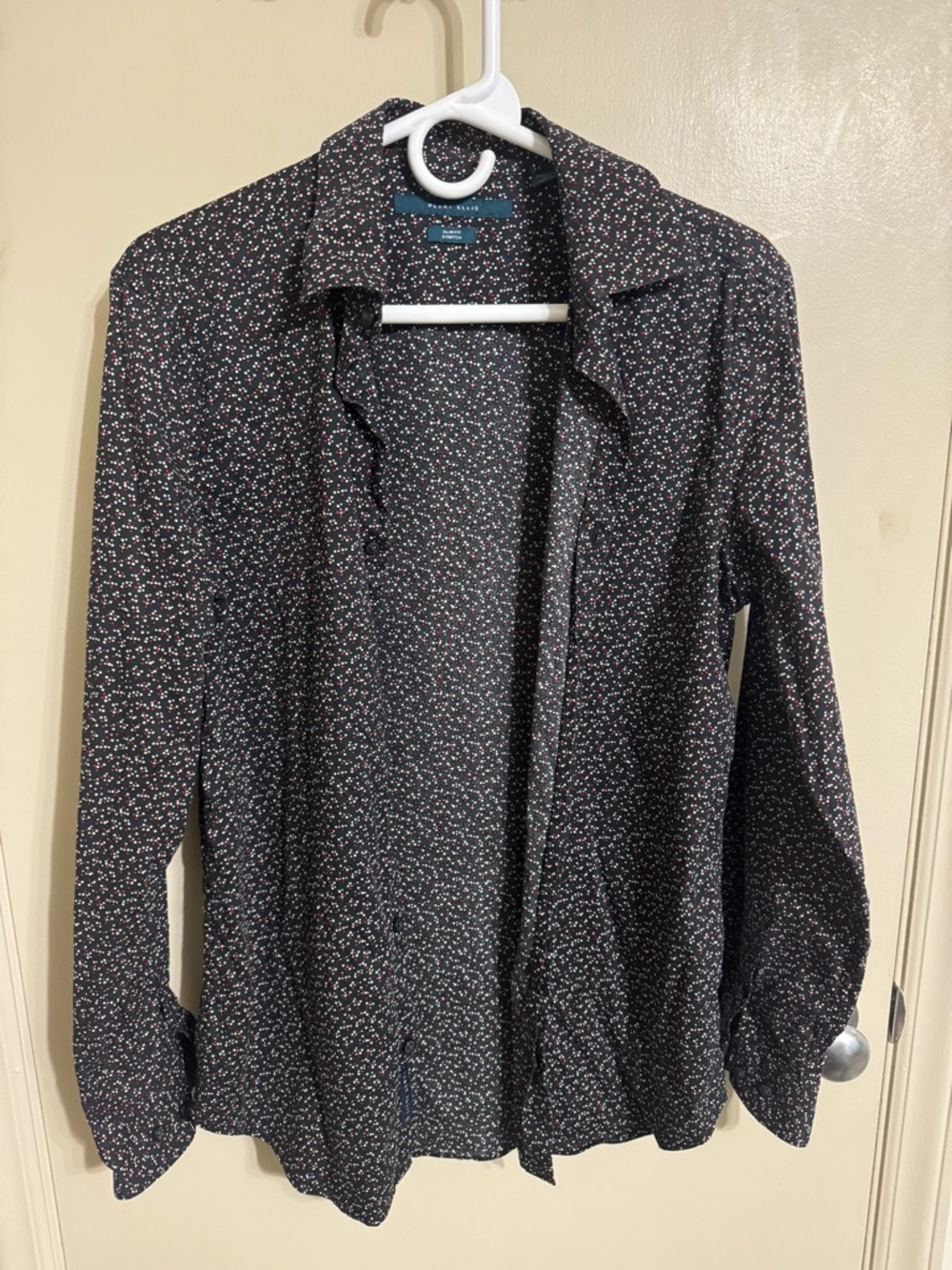 Perry Ellis Black Floral Button-Up Mens Dress Shirt Slim Fit